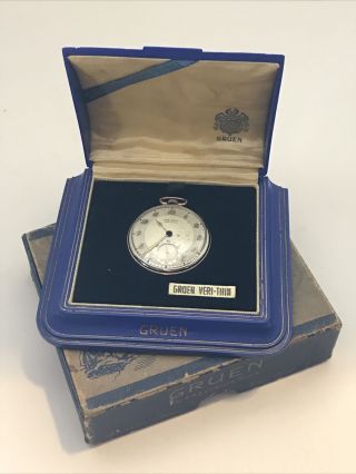 Vintage Gruen Veri - Thin Pocket Watch 15 Jewels 10k Gold Filled Case W Box