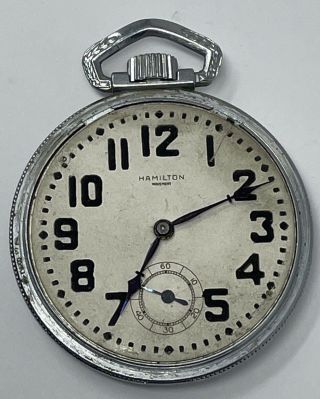 Vintage 17 Jewel Hamilton Pocket Watch 18s Running