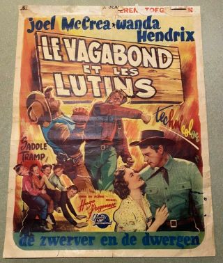 Vintage Saddle Tramp Belgian 1950 Le Vagabond Et Les Lutins Film Movie Poster