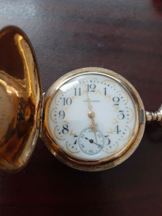 Waltham Seaside Pocket Watch Gold And White Dial 0 Size 7 Jewels Hunters Case