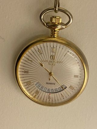 Vintage Charles - Hubert - Paris Brass Gold Tone Quartz Pocket Watch - Battery
