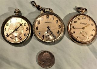Three Vintage Pocket Watches For Repair Or Parts