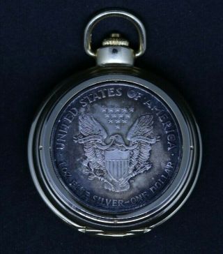 2000.  925oz SILVER EAGLE PAINTED WALKING LIBERTY POCKET WATCH Limited Edition 2