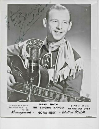 Vintage " Hank Snow - The Singing Ranger " Autographed Photograph 8 " X 10 "