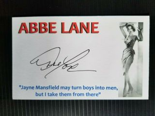 Abbe Lane Autographed 3x5 Index Card (tito Puente " Be Mine Tonight ") B