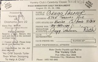 Gregg Palmer Signed Golf Entry Card.  Acting Legend.  John Wayne’s Big Jake (d.  2015