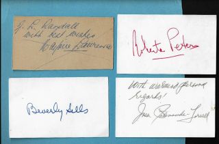 4 Signed 3x5 Opera - Roberta Peters - Beverly Sills - Marjorie Lawrence - Yarnell