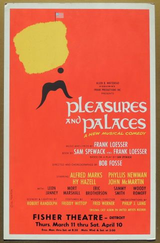 Triton Offers Rare,  Orig 1965 Broadway Tryout Poster Pleasures And Palaces Flop