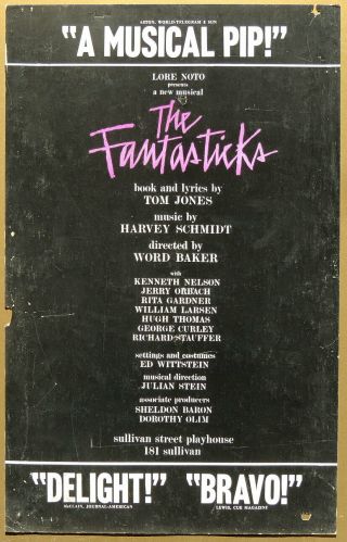 Triton Offers 1960 Off - Broadway Poster The Fantasticks Orig Cast