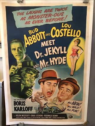 Vintage Movie Orig Pos 1953 Abbott & Costello Meet Dr Jekyll & Hyde On Canvas