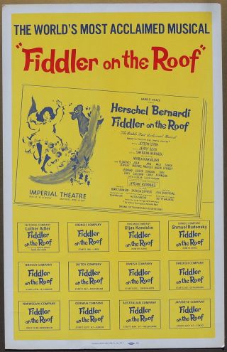 Triton Offers Orig 1966 Broadway Poster Fiddler On The Roof Herschel Bernardi