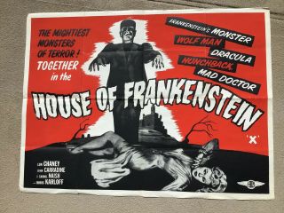 Vint Movie Poster Orig House Of Frankenstein 1944 Karloff Horror Monster 30x40