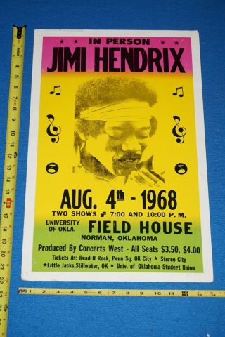 1968 Jimi Hendrix Window Card Poster Norman Oklahoma University