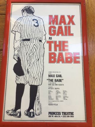 Max Gail As The Babe Framed Theater Poster 23 1/2 X 15 1/2