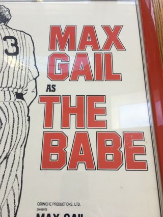 Max Gail As The Babe Framed Theater Poster 23 1/2 X 15 1/2 2