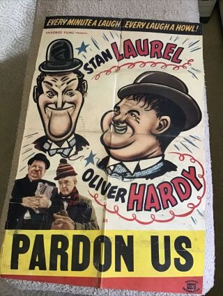 Vintage Movie Orig 27x41 Pardon Us Laurel Hardy 1931 Need Restoration