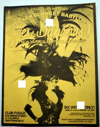 1975 Handbill Flyer Beach Blanket Babylon Goes Bananas Club Fugazi San Francisco