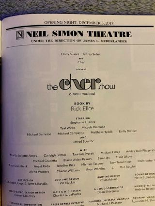 THE CHER SHOW Opening Night Playbill Cast - Signed Broadway Cast 2