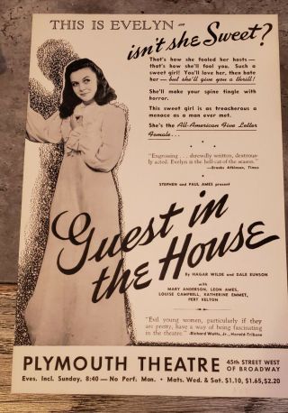 1942 Guest In The House - Plymouth Theatre Flyer