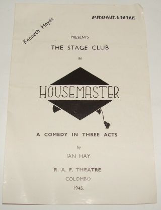 1945 Ww2 British Army Raf Theater Program Housemaster Ian Hay Ceylon Sri Lanka