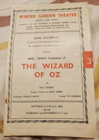 Vtg Uk 1946 Theater Program The Wizard Of Oz L Frank Baum Musical Tietjens Old