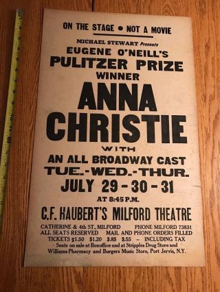 Vintage Milford Theatre Pa 22 " Lobby Card Michael Stewart Anna Christie Broadway