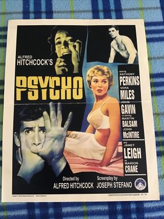 Vintage Movie Poster Theater Alfred Hitchcocks Psycho 11x14 Horror 1960
