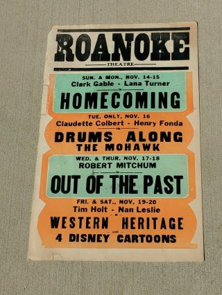 1940s Window Lobby Card " Homecoming " Clark Gable Lana Turner Roanoke Theatre