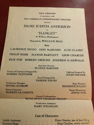 " Hamlet " Dame Judith Anderson Program Playbill Wilshire - Ebell La Ca October 1970