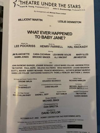 Whatever Happened To Baby Jane? Playbill - Millicent Martin - MUSICAL - RARE 2