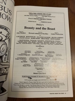 WORLD PREMIERE Beauty and the Beast Musical PLAYBILL Houston before Broadway 3