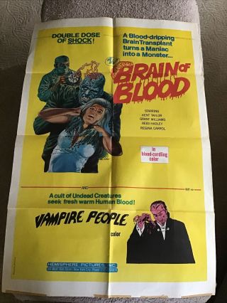 Vint Movie Orig 27x41 1971 Poster Brain Of Blood Vampire People Horror Monster
