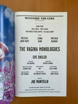 The Vagina Monologues Playbill Melissa Joan Hart Phylicia Rashad July 2000 2
