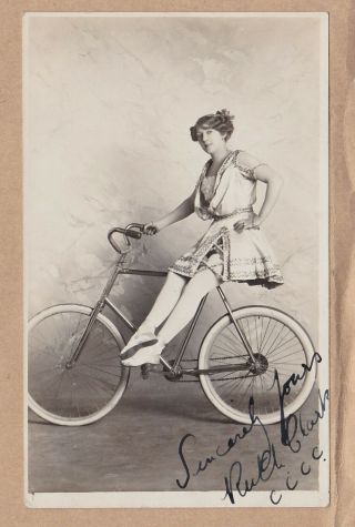 Signed Real Photo Card Ruth Clark Music Hall Cyclist Around 1910 Theatre