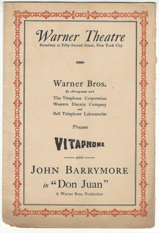 1920s Vitaphone John Barrymore In Don Juan Warner Theatre Program