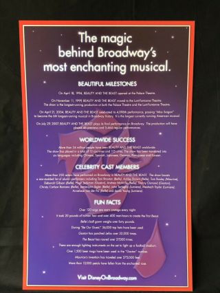DISNEY Beauty and the Beast Broadway Poster,  Roll Up TWO - SIDED Poster 2