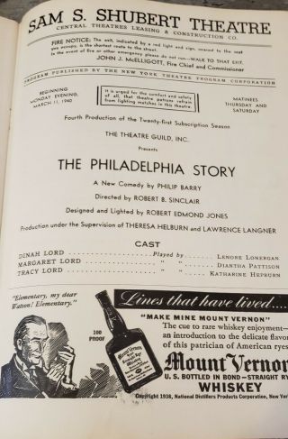 1940 The Philadelphia Story Playbill 2