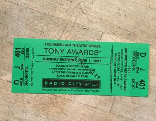 1997 TONY AWARDS Program & Ticket 51st Annual Tonys ROSIE O’DONNELL Host RCMH 3