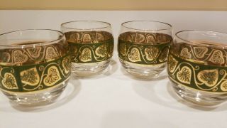 Set 4 Vintage Mid Century Modern Cera Glass Rocks Tumblers Green Gold Atomic Era