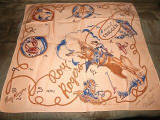 Vtg Roy Rogers & Trigger Happy Trails Handkerchief Bandana Rare Color