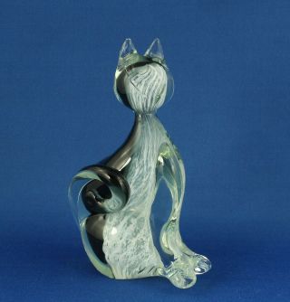 Vintage Alfredo Barbini Murano Italian Art Glass Cat Sculpture Figurine Mcm