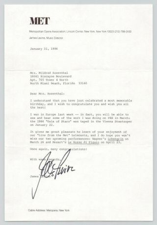 Vintage James Levine Signed Autograph Letter Metropolitan Opera / Met