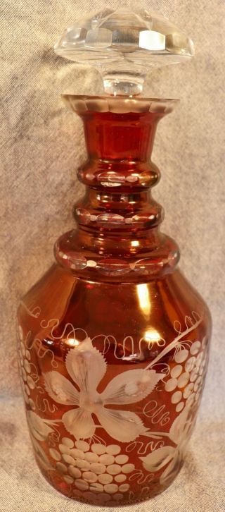 Vintage Czech / Bohemian Decanter Red Flash Cut To Clear 11 "