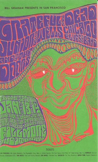 Grateful Dead The Doors Jr.  Wells Bg Fillmore Concert Handbill Card 1967