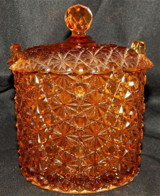 Vintage Fenton Amber Daisy & Button Art Glass Ice Bucket Covered Candy Dish