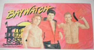 Vtg 90s Baywatch Tv Show Pool Beach Towel David Hasselhoff Mitch " The Hoff " Rare