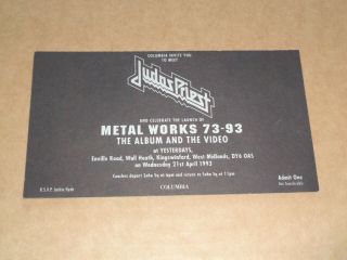 Judas Priest " Metal 73 - 93 " 1993 Yesterdays,  Kingswinford Launch Invite
