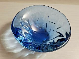 Contemporary Arte Murano ICET Small Cobalt Blue Glass Bowl 2 1/8  T 5  W 2