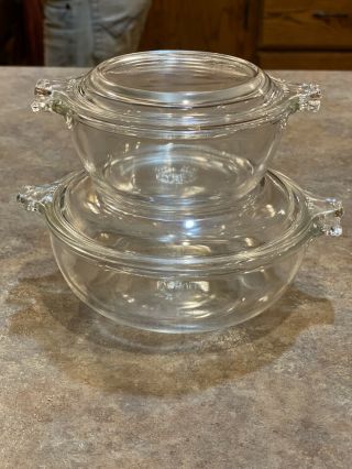 Pyrex 019 20oz Clear Glass Casserole Dish With Lid.  Set Of 2