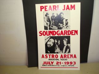 Vintage Pearl Jam Soundgarden 1993 Houston,  Tx Astro Arena Concert Poster